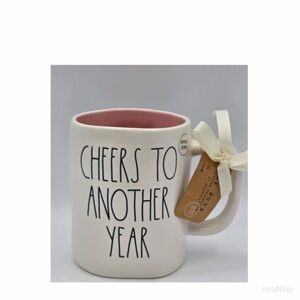NEW Rae Dunn Cheers To Another Year Coffee Mug Birthday Celebration Pink & White